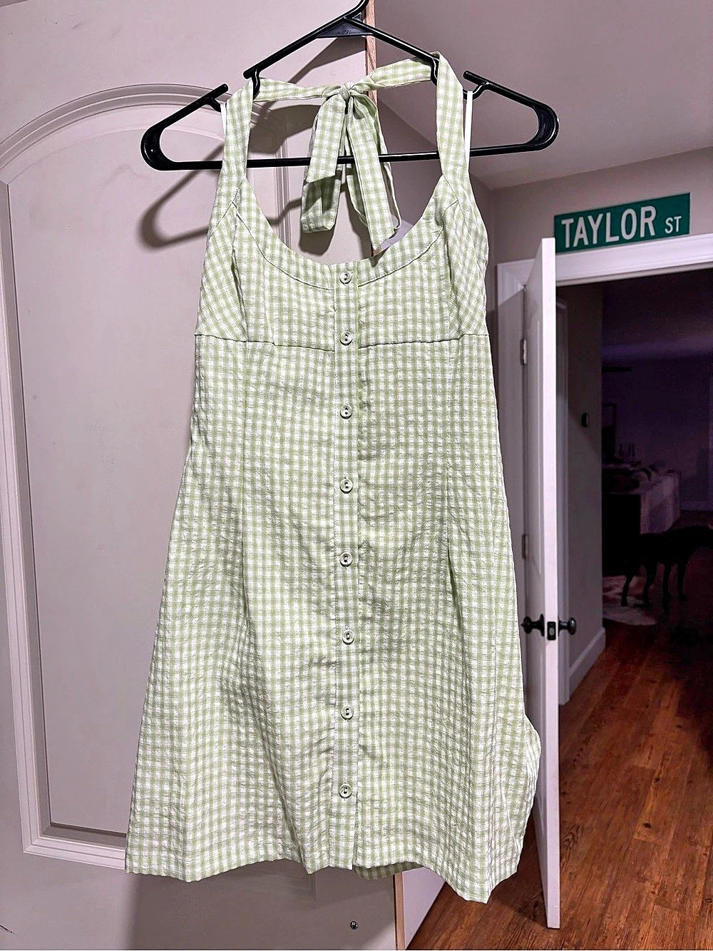 Gingham Mini Dress in Green & White, Like New